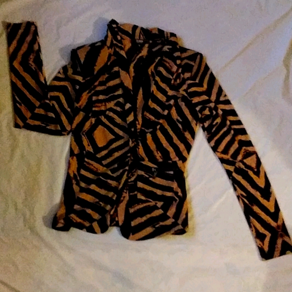 Black & Tan Fitted Patterned Jacket - image 2